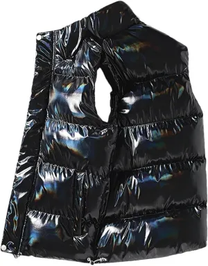 Men's Sleeveless Jacket Shiny Vest Winter Warm Pockets Cotton Padded Jackets Male Black Autumn Waistcoat