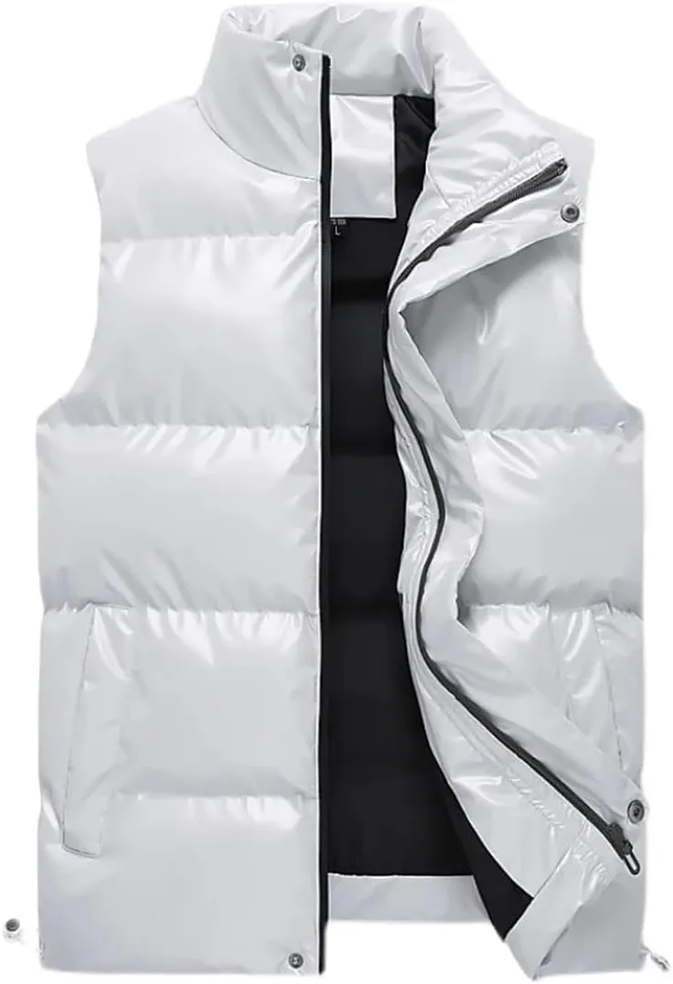 Men's Sleeveless Jacket Shiny Vest Winter Warm Pockets Cotton Padded Jackets Male Black Autumn Waistcoat