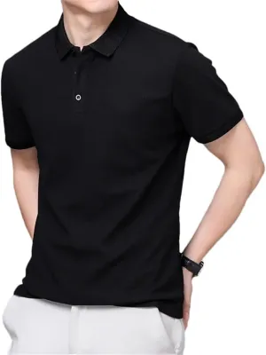 Men's Solid Color Polo Shirts Short Sleeve Business Casual Summer Tops Breathable Quick-Dry Shirt for Office
