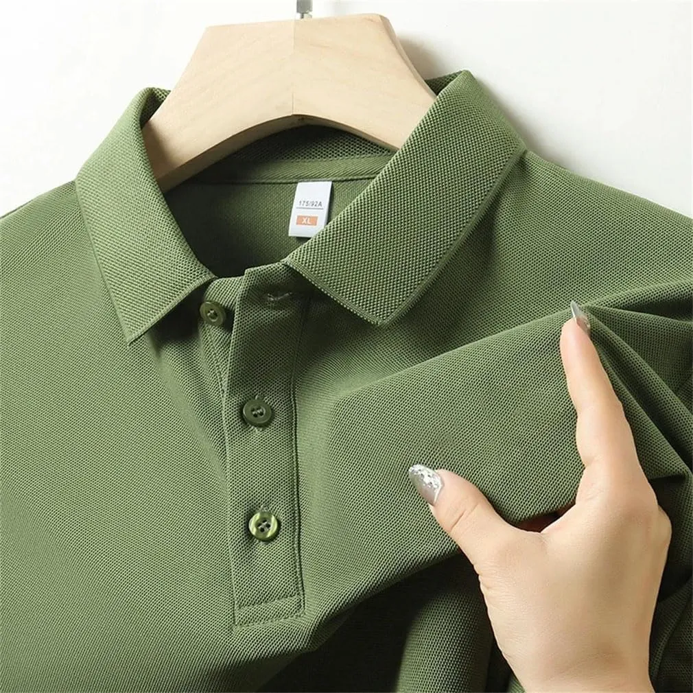 Men's Solid Color Polo Shirts Short Sleeve Business Casual Summer Tops Breathable Quick-Dry Shirt for Office