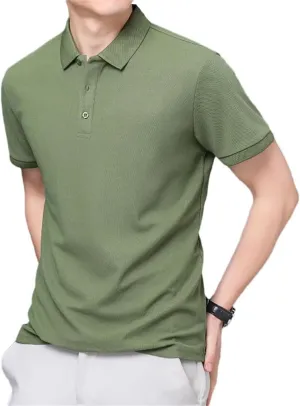 Men's Solid Color Polo Shirts Short Sleeve Business Casual Summer Tops Breathable Quick-Dry Shirt for Office