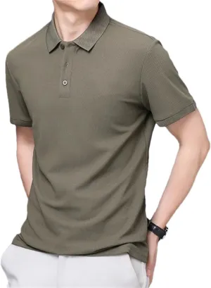 Men's Solid Color Polo Shirts Short Sleeve Business Casual Summer Tops Breathable Quick-Dry Shirt for Office