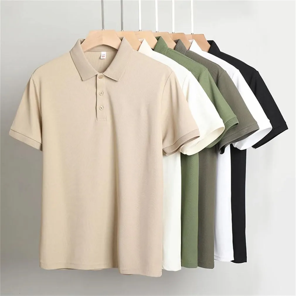 Men's Solid Color Polo Shirts Short Sleeve Business Casual Summer Tops Breathable Quick-Dry Shirt for Office