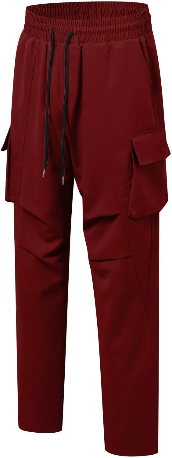 Mens Stretch Work Trousers Working Tactical Linen Elastic Waist Skinny Bike Athletic Basketball Leather Cargo Joggers