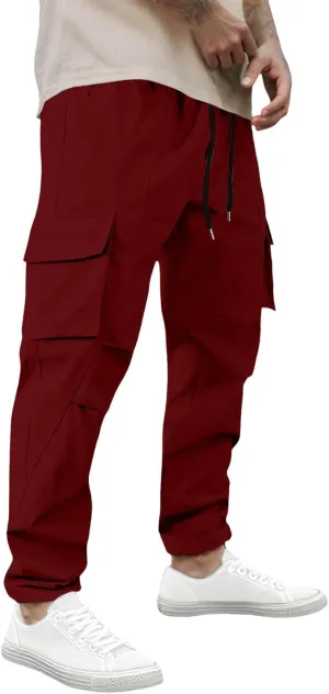 Mens Stretch Work Trousers Working Tactical Linen Elastic Waist Skinny Bike Athletic Basketball Leather Cargo Joggers
