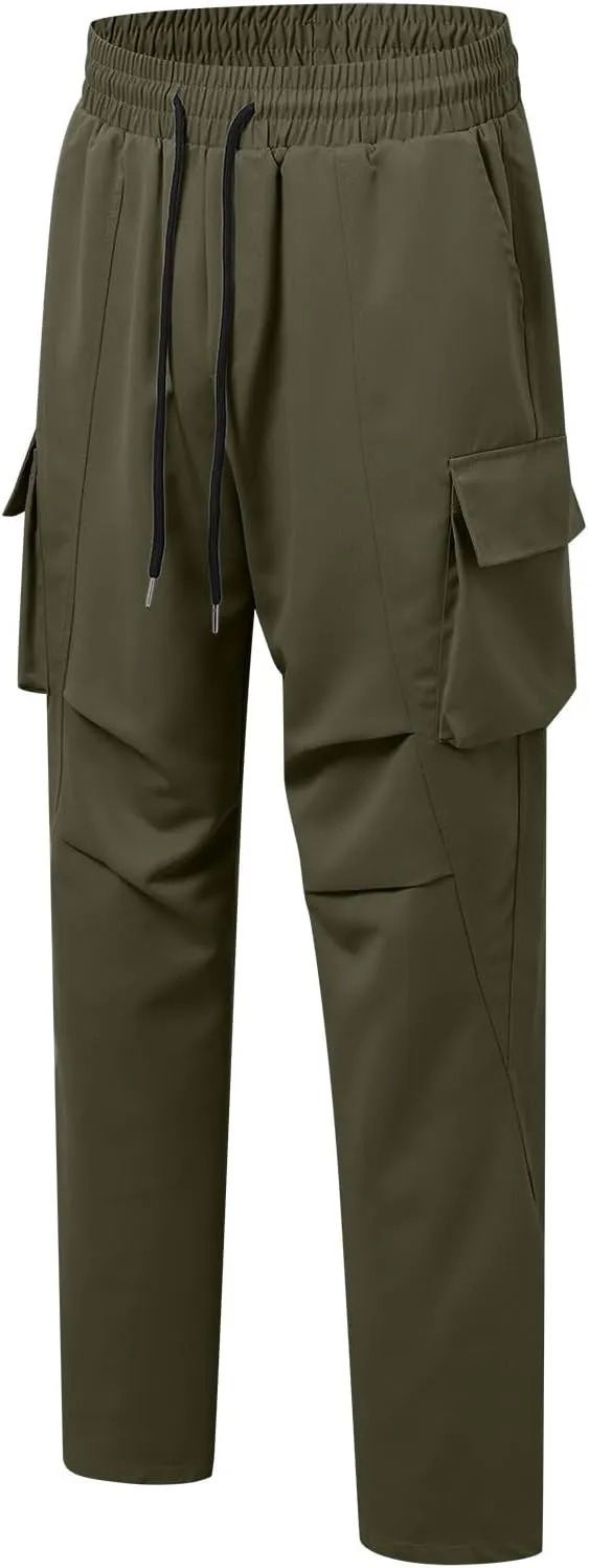 Mens Stretch Work Trousers Working Tactical Linen Elastic Waist Skinny Bike Athletic Basketball Leather Cargo Joggers