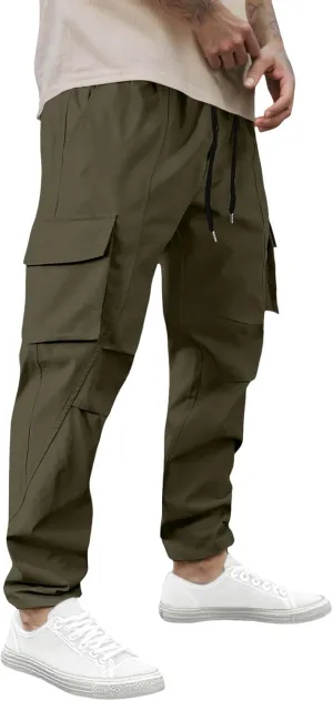 Mens Stretch Work Trousers Working Tactical Linen Elastic Waist Skinny Bike Athletic Basketball Leather Cargo Joggers