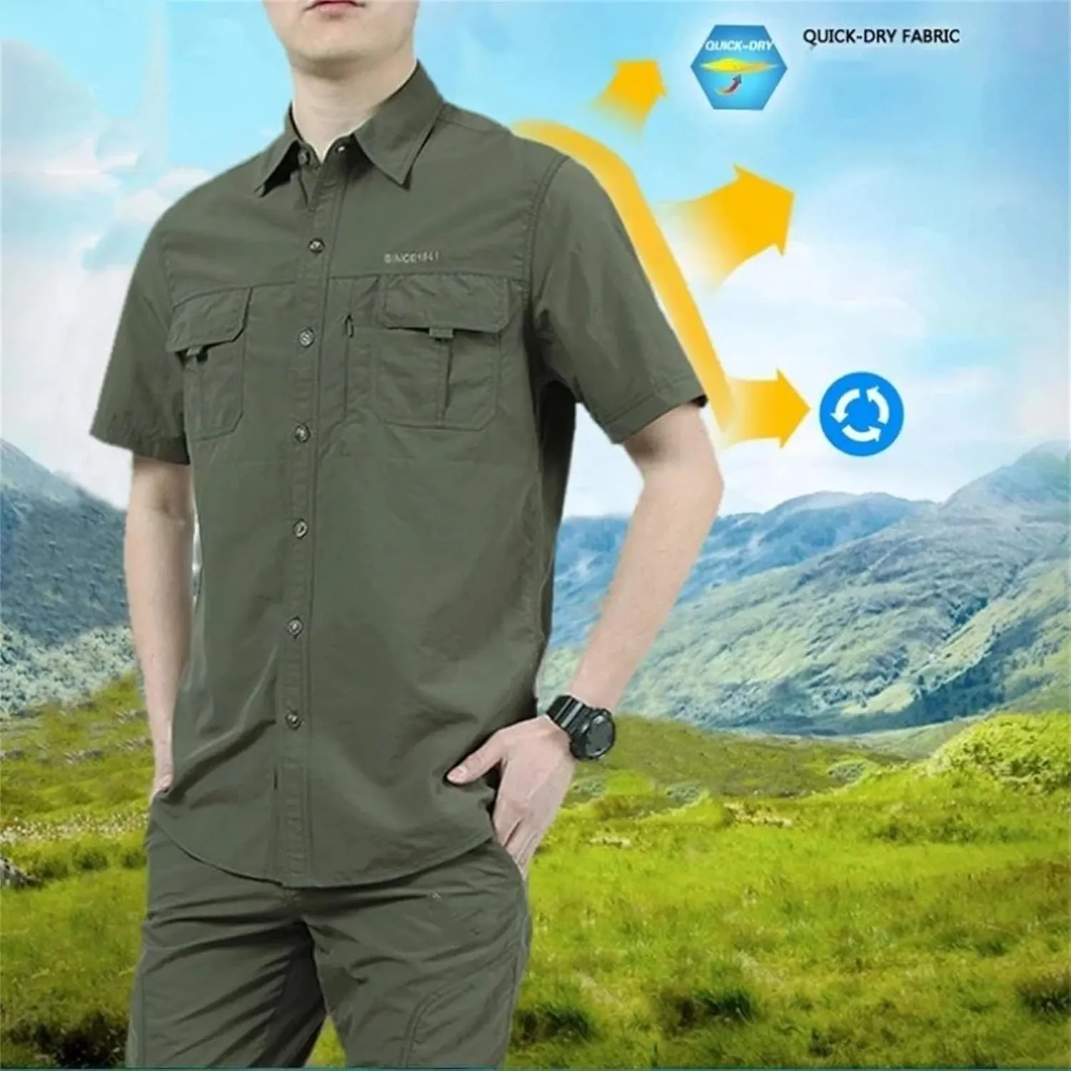 Men's Summer Climbing Hiking Quick Dry Work Shirts Outdoor Breathable Camping Climbing Fishing Tops