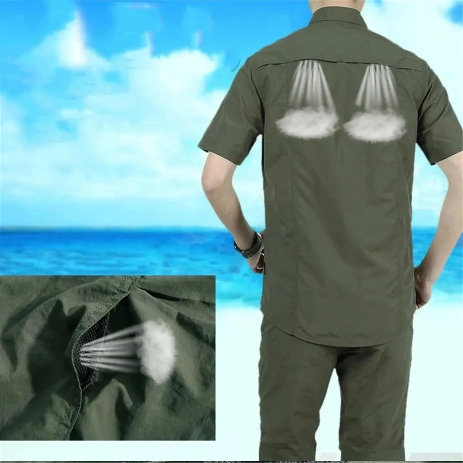 Men's Summer Climbing Hiking Quick Dry Work Shirts Outdoor Breathable Camping Climbing Fishing Tops
