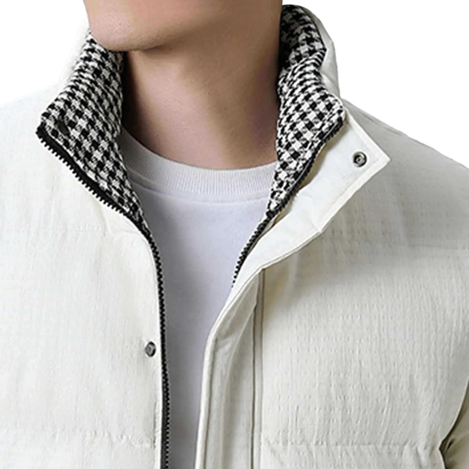 Men's Windproof Winter Puffer Coats Casual Stand Collar Cotton Outwear Full Zipper Bread Winter Padded Jacket