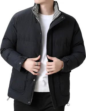 Men's Windproof Winter Puffer Coats Casual Stand Collar Cotton Outwear Full Zipper Bread Winter Padded Jacket