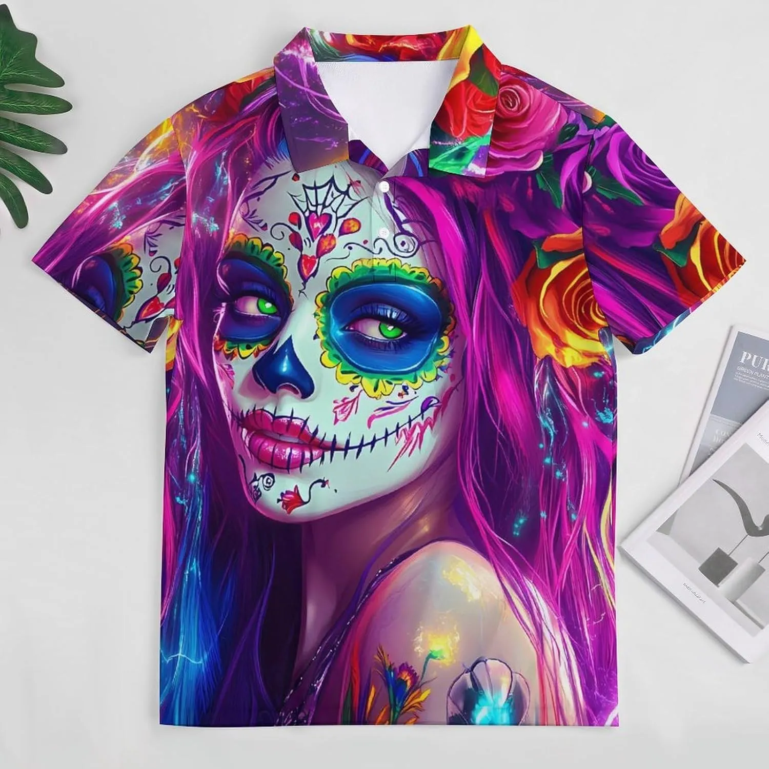 Mexican Day of The Dead Women Slim Fit Men's Short Sleeve Polo Shirts Quick-Dry Breathable Golf T-Shirt Tops