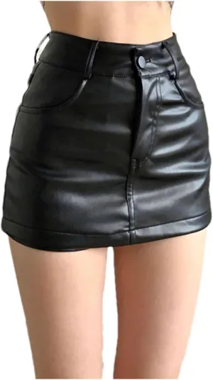 Mnjyihy Women Black Short Sexy Soft Mini Faux Leather Skirt Basic High Waisted Short Pencil Skirt with Pockets