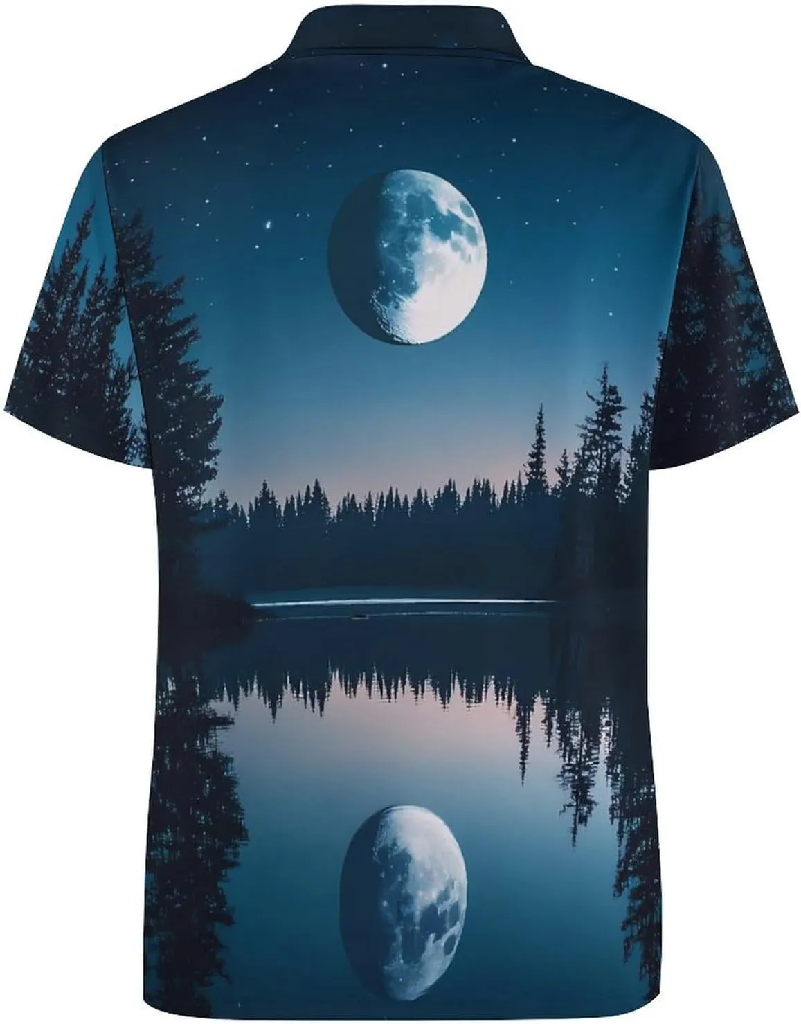 Moon Lake Night Slim Fit Men's Short Sleeve Polo Shirts Quick-Dry Breathable Golf T-Shirt Tops