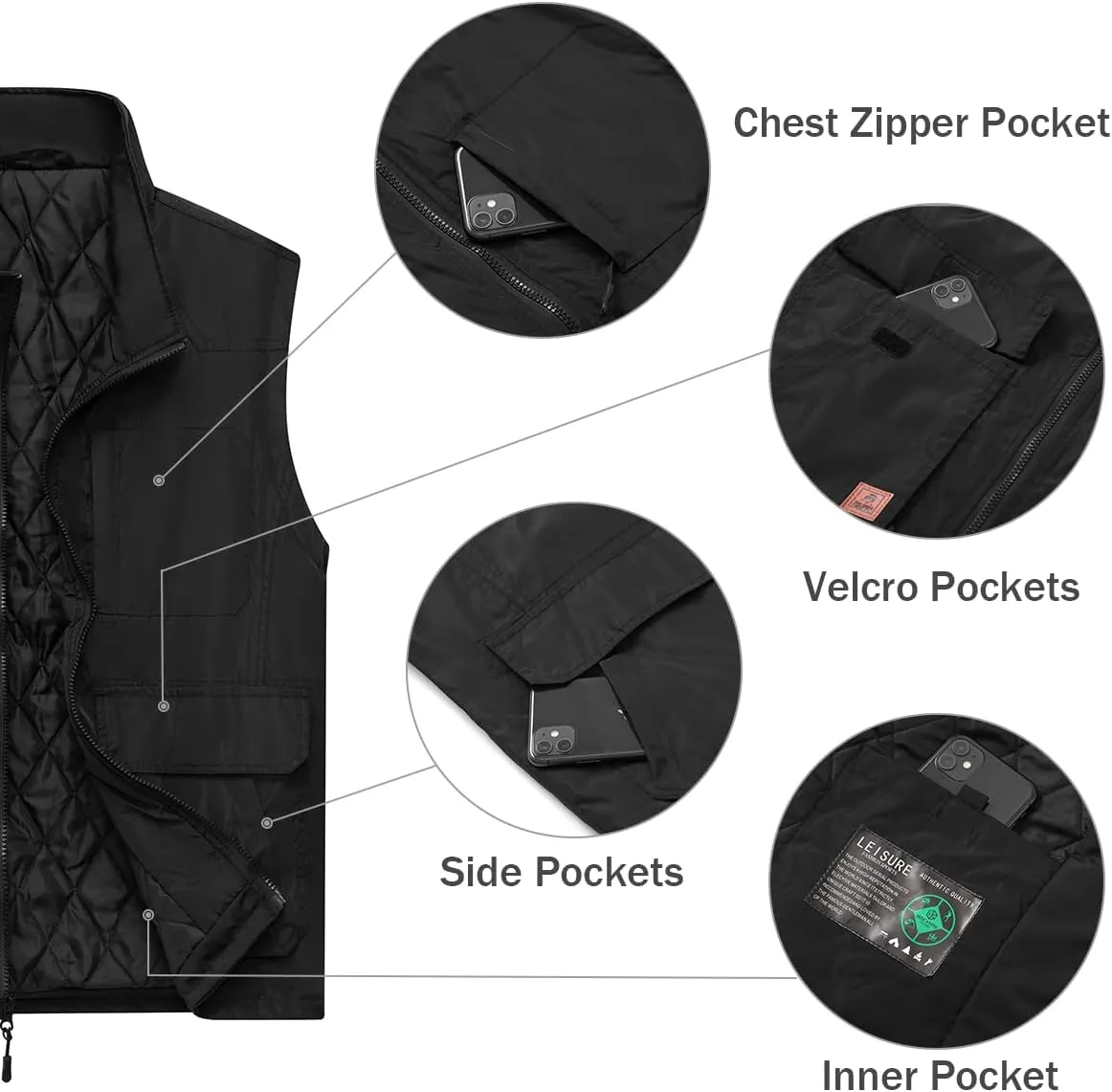 Msmsse Men's Outerwear Lightweight Vest Standing Collar Puffer Sleeveless Jacket for Hiking Running Golf