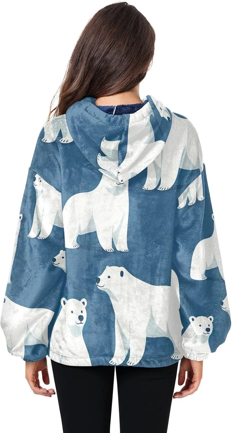 Nander White Polar Bear Womens Oversized Hoodies Sweatshirts Fuzzy Fleece Pullover Fluffy Outerwear