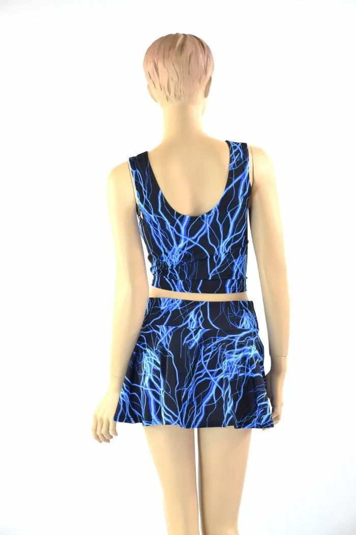 Neon Blue Lightning Crop & Skirt Set