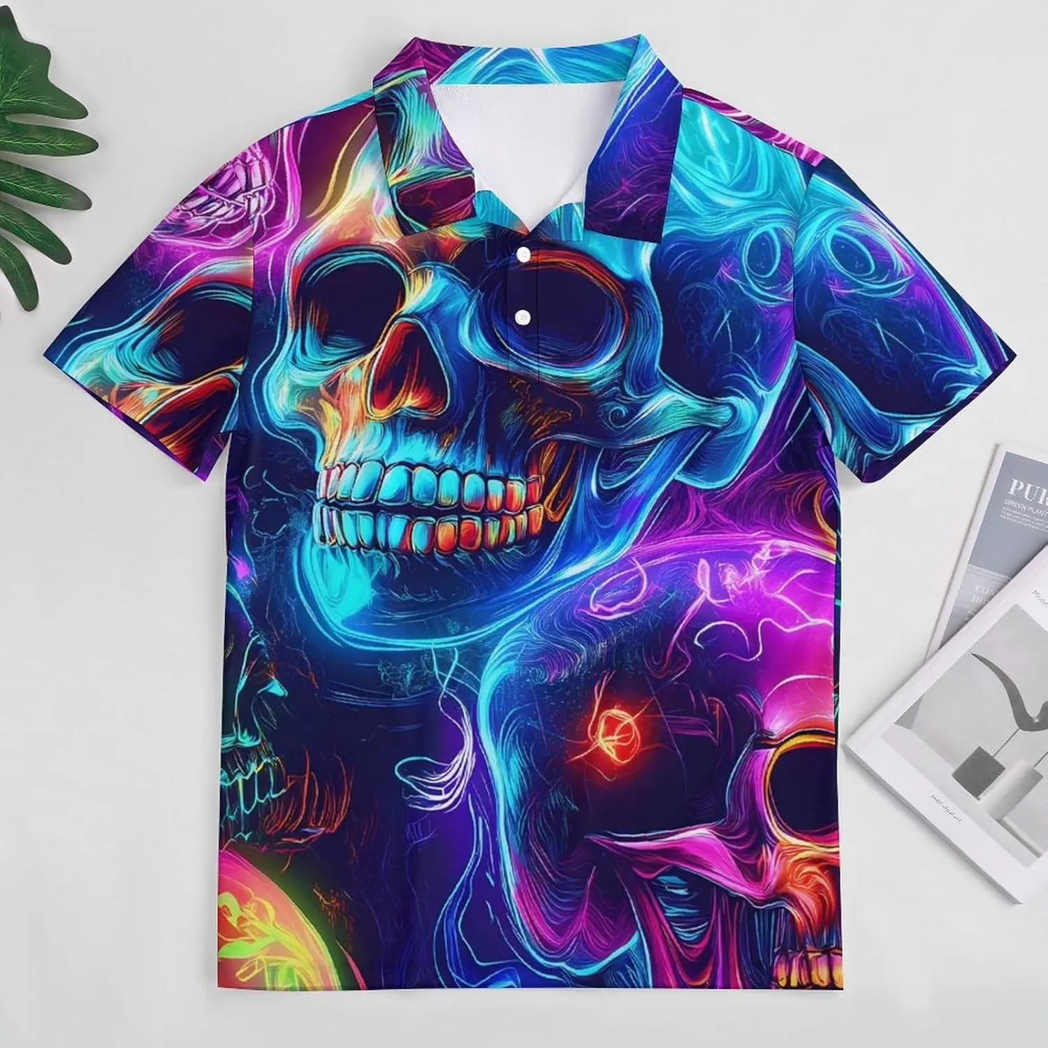 Neon Skulls Colorful Slim Fit Men's Short Sleeve Polo Shirts Quick-Dry Breathable Golf T-Shirt Tops