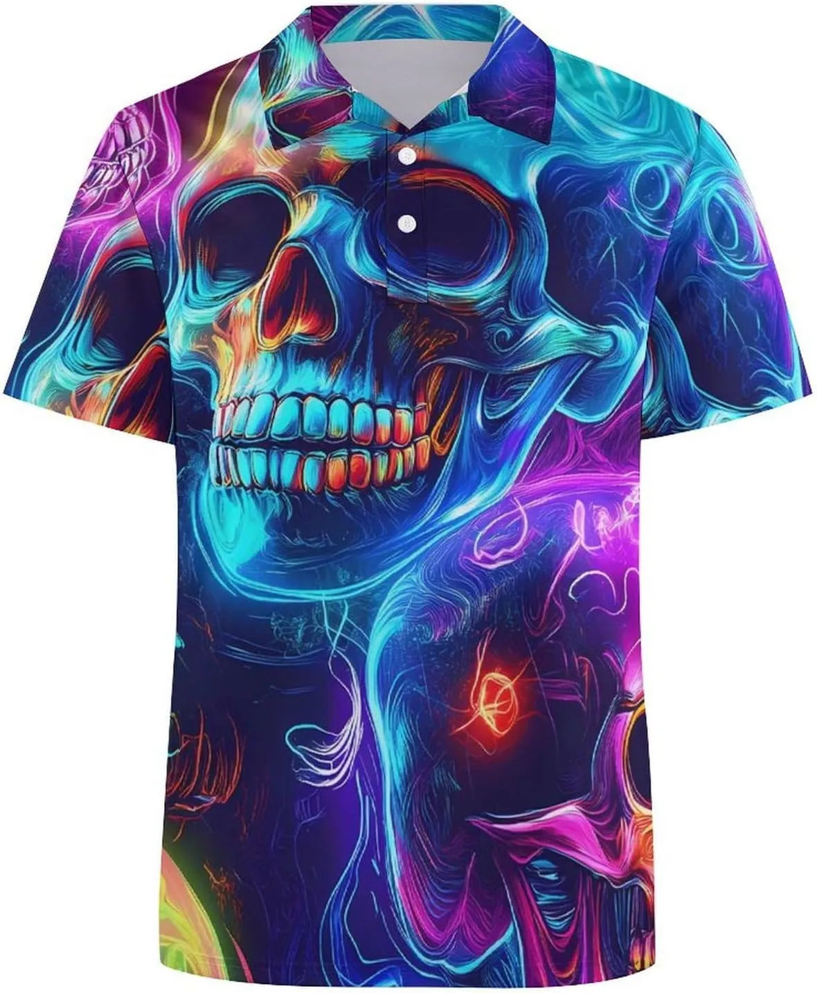 Neon Skulls Colorful Slim Fit Men's Short Sleeve Polo Shirts Quick-Dry Breathable Golf T-Shirt Tops