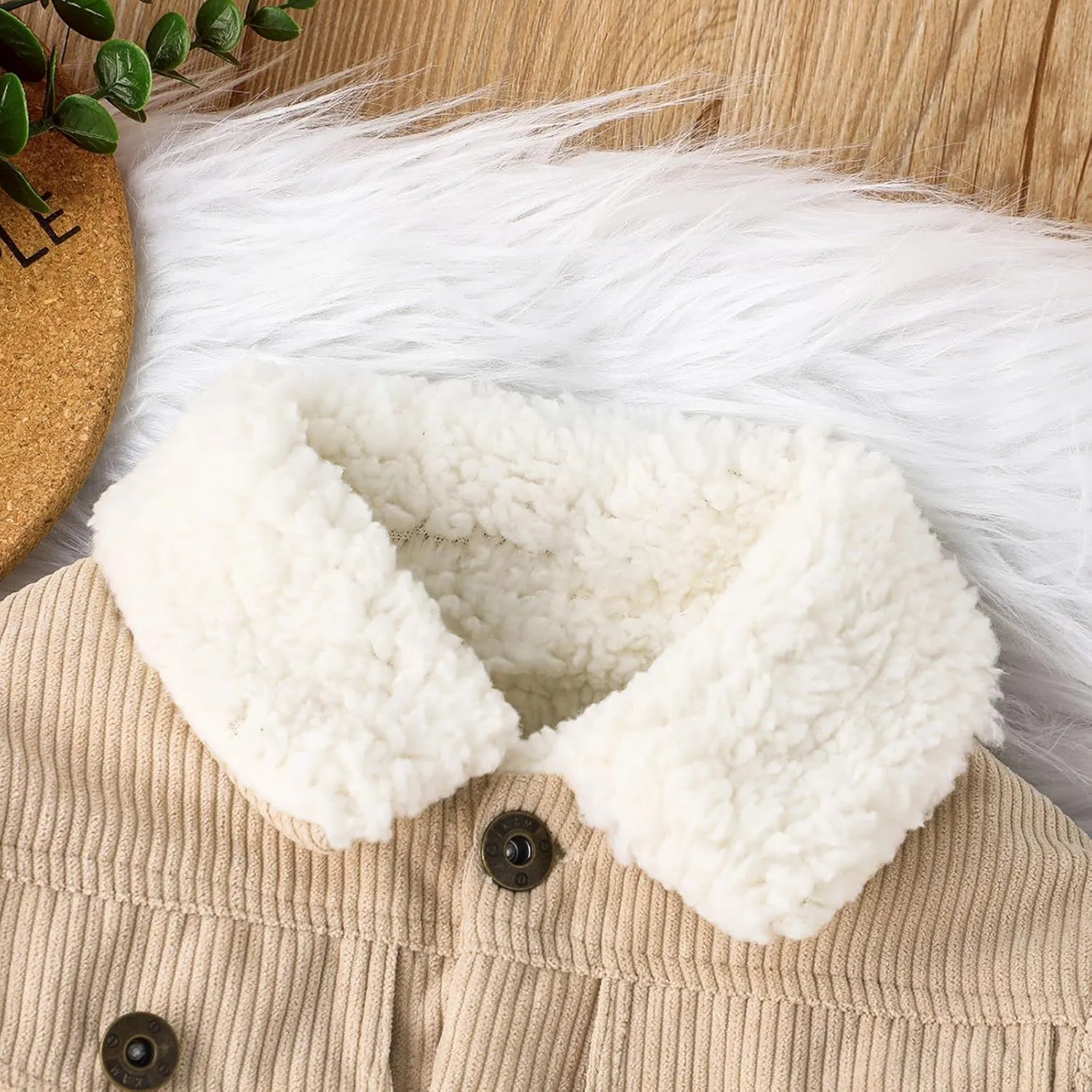 Noubeau Baby Boys Girls Corduroy Jacket Kids Toddler Sherpa Lined Top Lapel Button Down Thicked Warm Coat Winter Outerwear