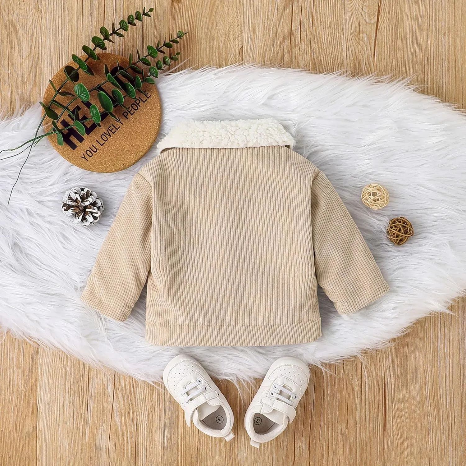 Noubeau Baby Boys Girls Corduroy Jacket Kids Toddler Sherpa Lined Top Lapel Button Down Thicked Warm Coat Winter Outerwear