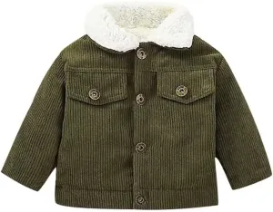 Noubeau Baby Boys Girls Corduroy Jacket Kids Toddler Sherpa Lined Top Lapel Button Down Thicked Warm Coat Winter Outerwear