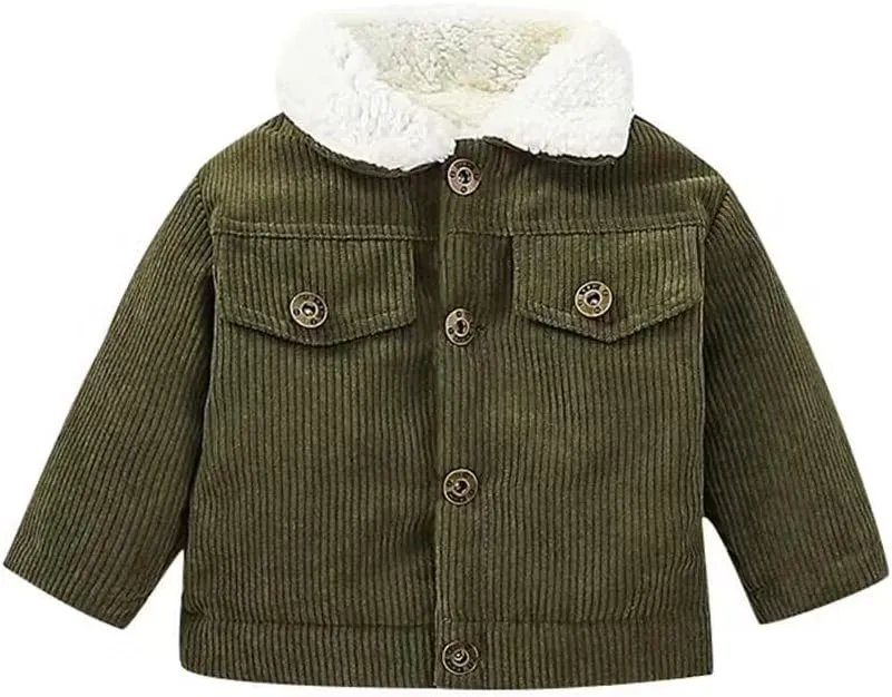 Noubeau Baby Boys Girls Corduroy Jacket Kids Toddler Sherpa Lined Top Lapel Button Down Thicked Warm Coat Winter Outerwear