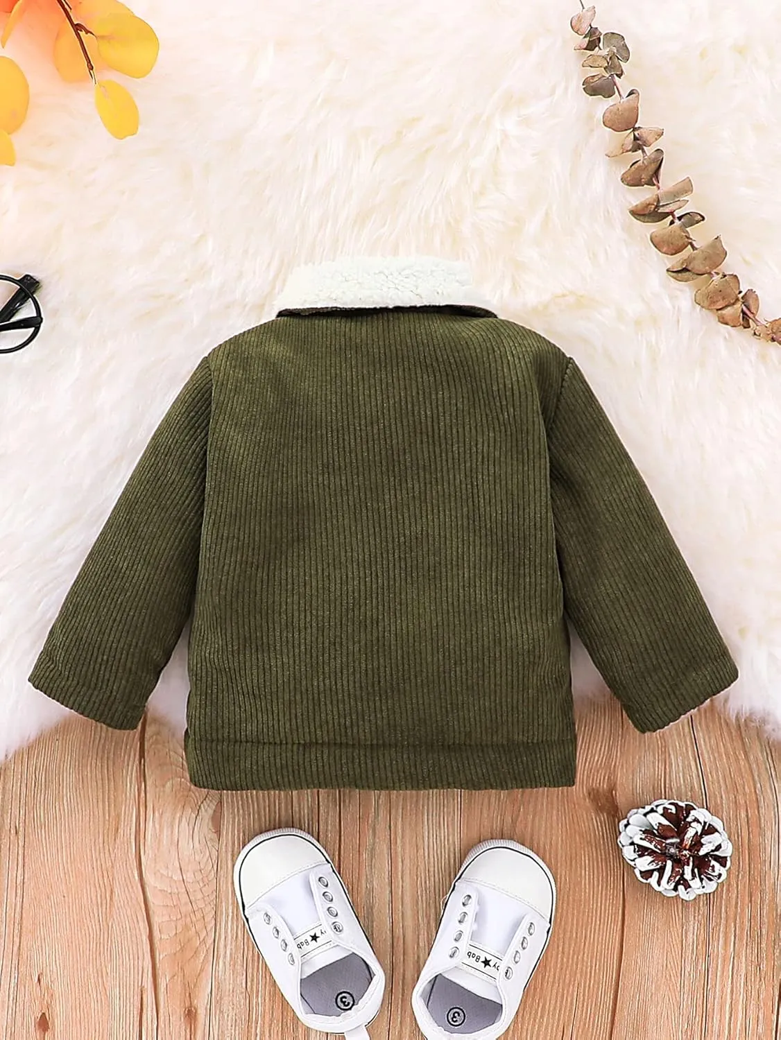 Noubeau Baby Boys Girls Corduroy Jacket Kids Toddler Sherpa Lined Top Lapel Button Down Thicked Warm Coat Winter Outerwear