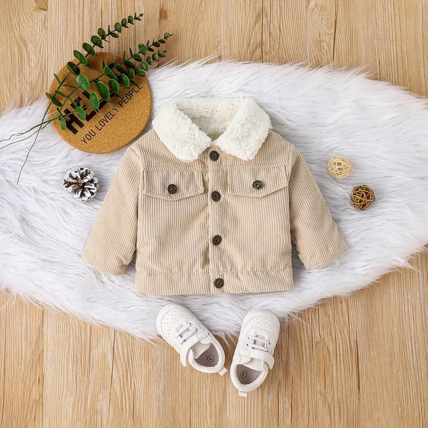 Noubeau Baby Boys Girls Corduroy Jacket Kids Toddler Sherpa Lined Top Lapel Button Down Thicked Warm Coat Winter Outerwear