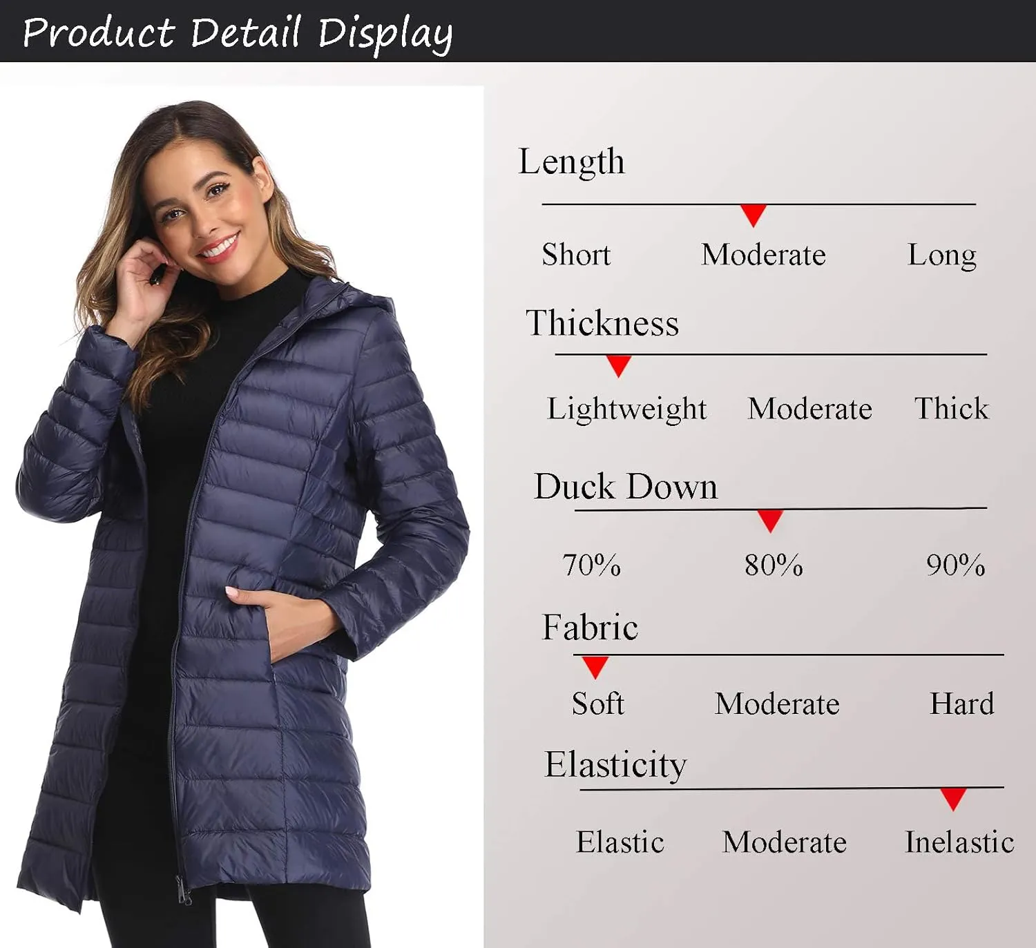 Obosoyo Women's Winter Packable Down Jacket Plus Size Ultralight Long Down Outerwear Puffer Jacket Hooded Coat