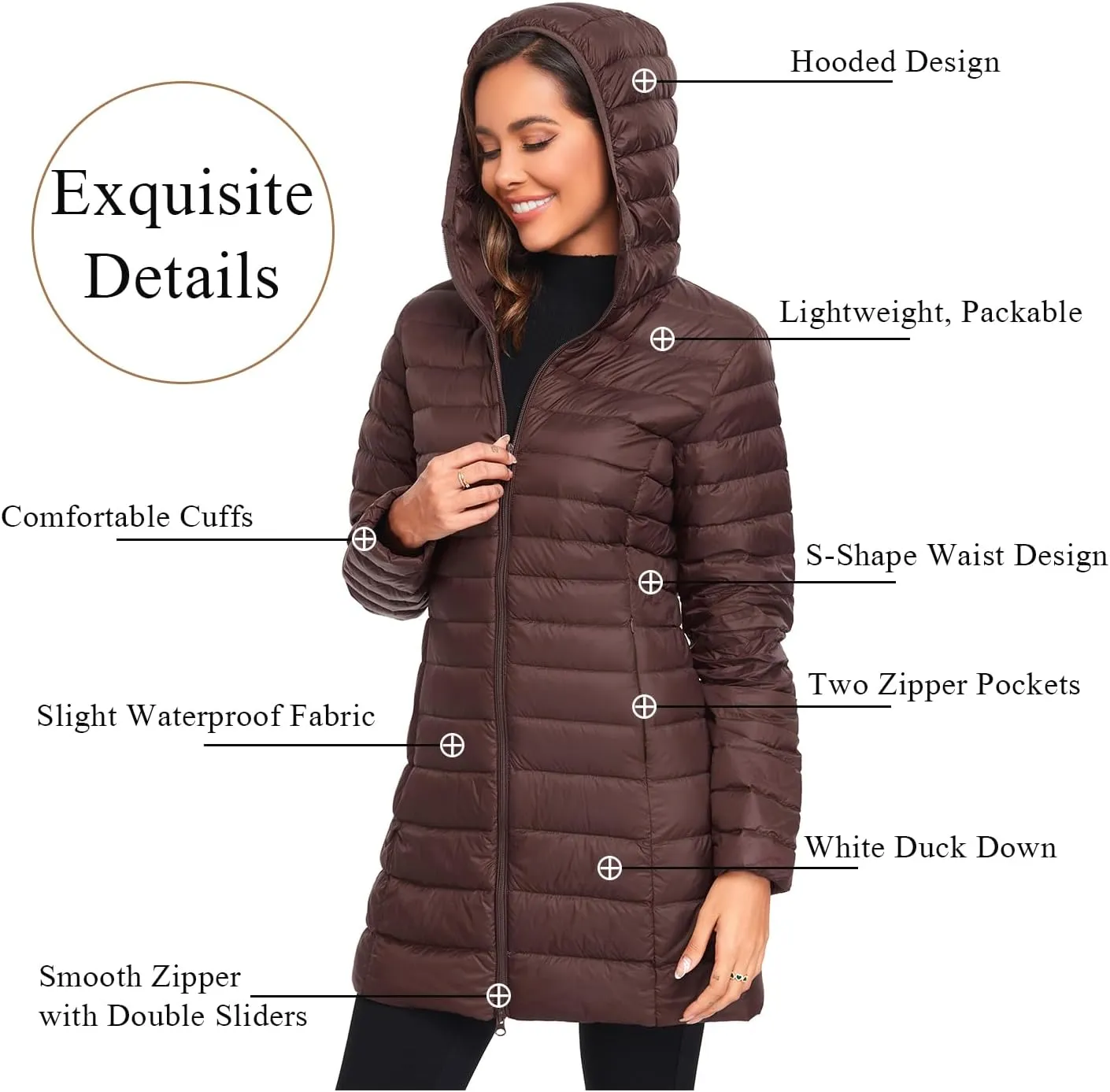 Obosoyo Women's Winter Packable Down Jacket Plus Size Ultralight Long Down Outerwear Puffer Jacket Hooded Coat