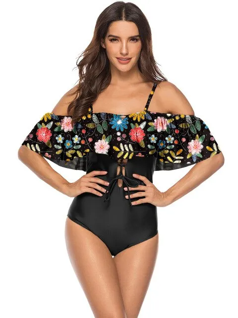 Off The Shoulder  Plus Size Swim Suit One Piece