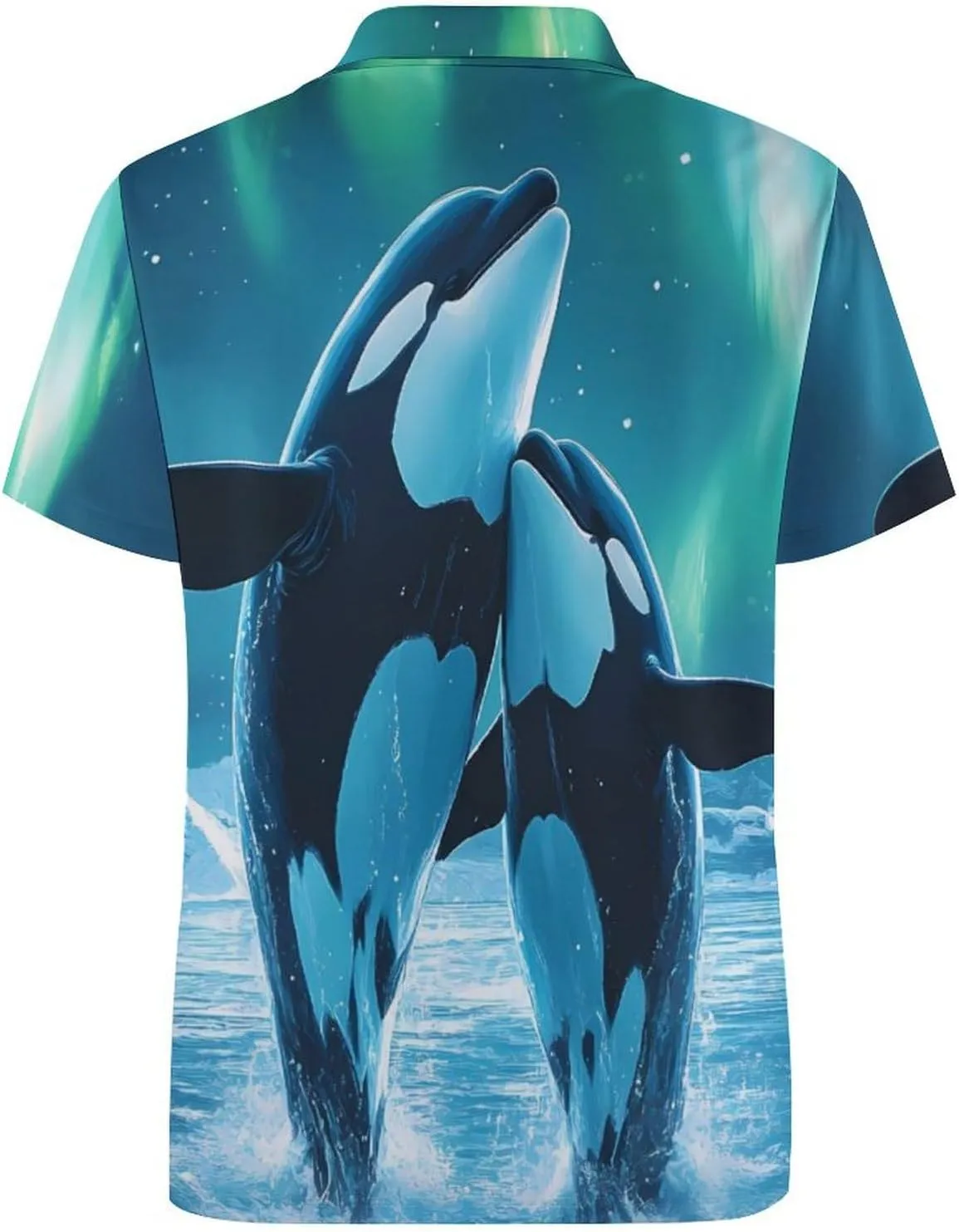 Orcas Whales in Northern Lights Slim Fit Men's Short Sleeve Polo Shirts Quick-Dry Breathable Golf T-Shirt Tops
