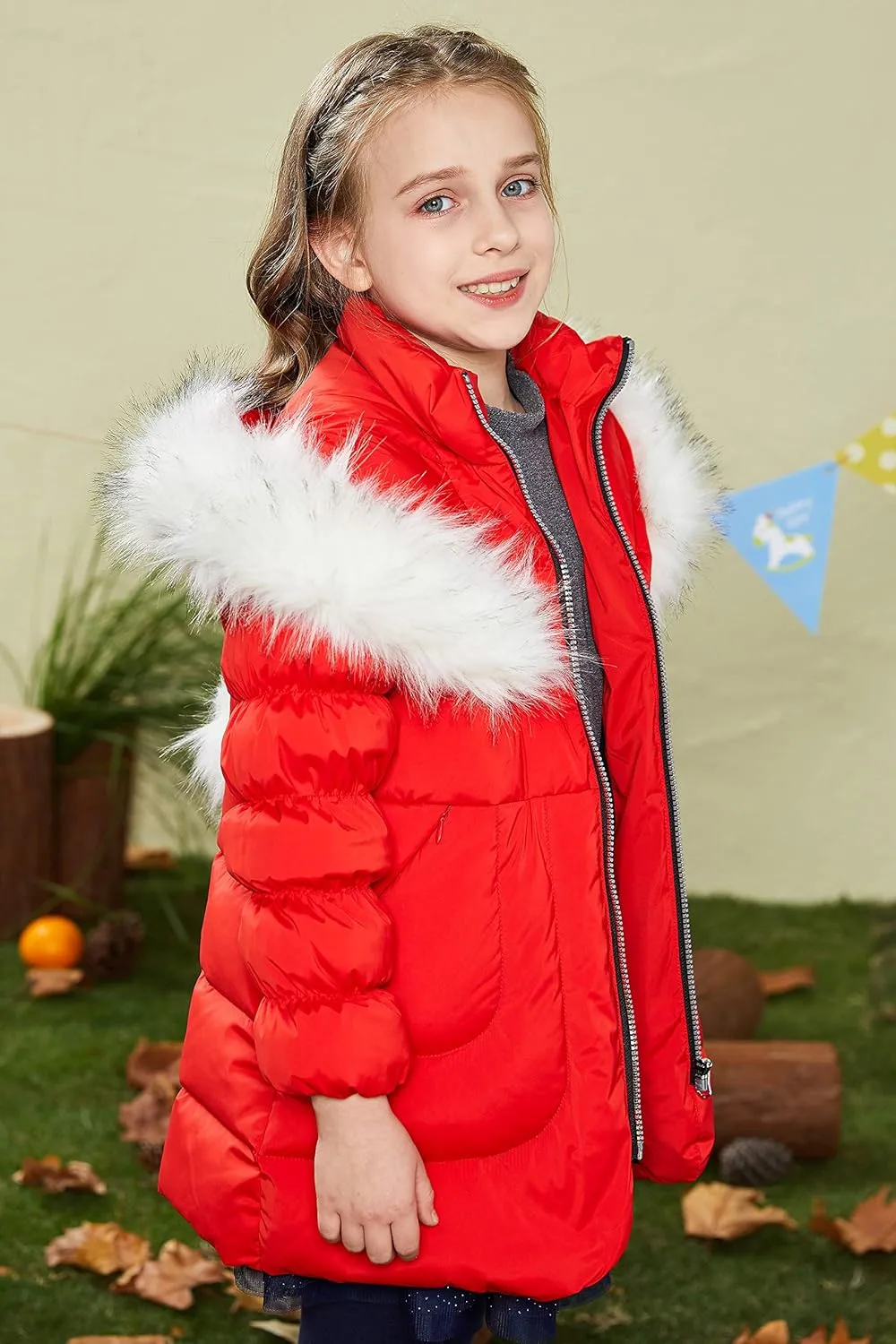 Orolay Girl's Hooded Winter Down Coat Puffer Jacket with Faux Fur Trim