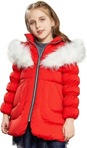 Orolay Girl's Hooded Winter Down Coat Puffer Jacket with Faux Fur Trim