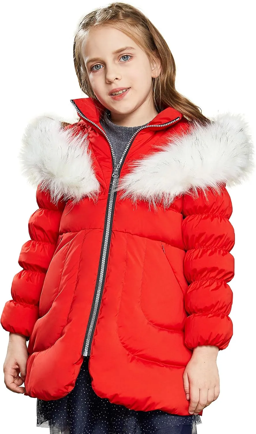 Orolay Girl's Hooded Winter Down Coat Puffer Jacket with Faux Fur Trim