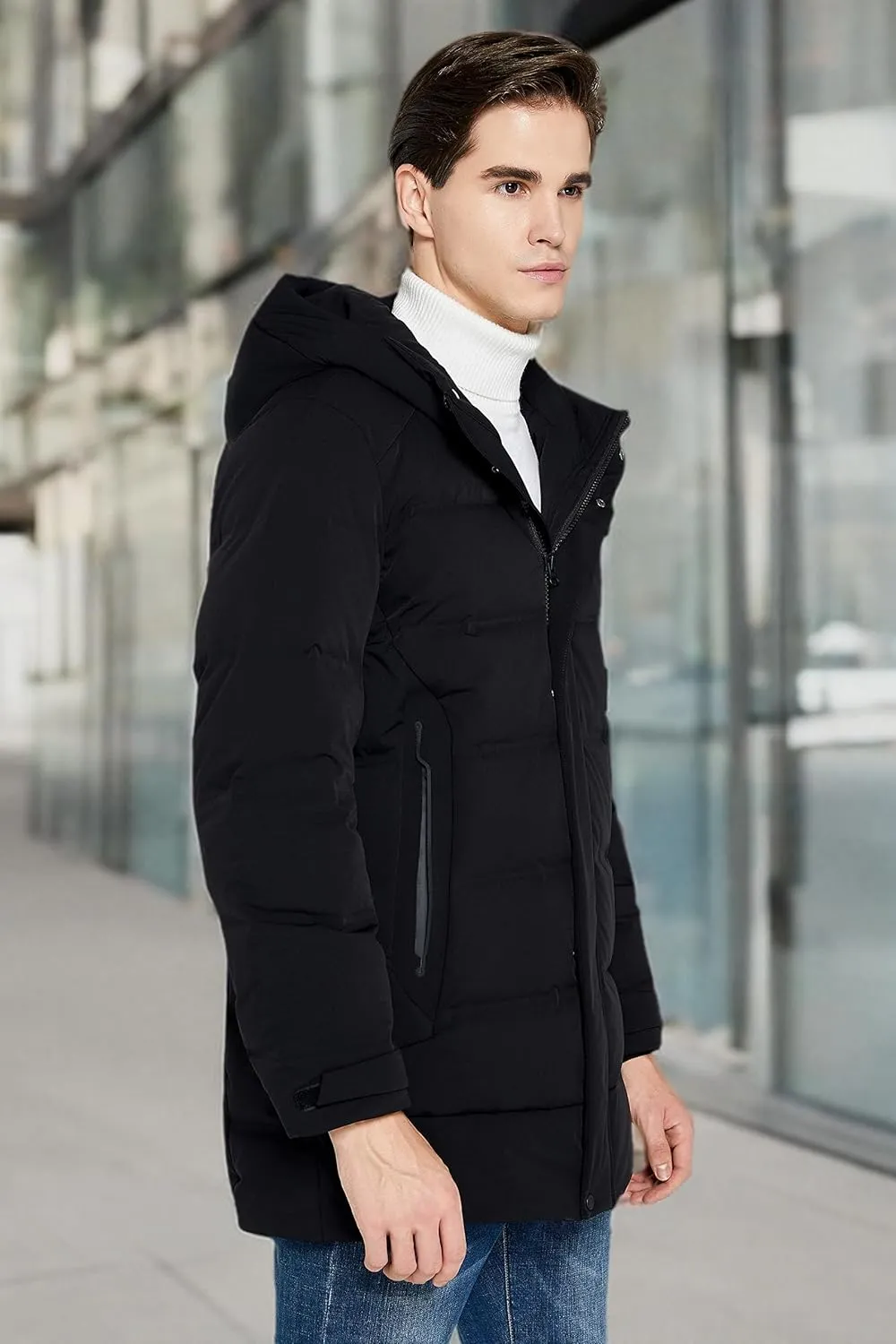 Orolay Men's Double Snap Winter Down Coat Thickened Jacket with Stand Collar