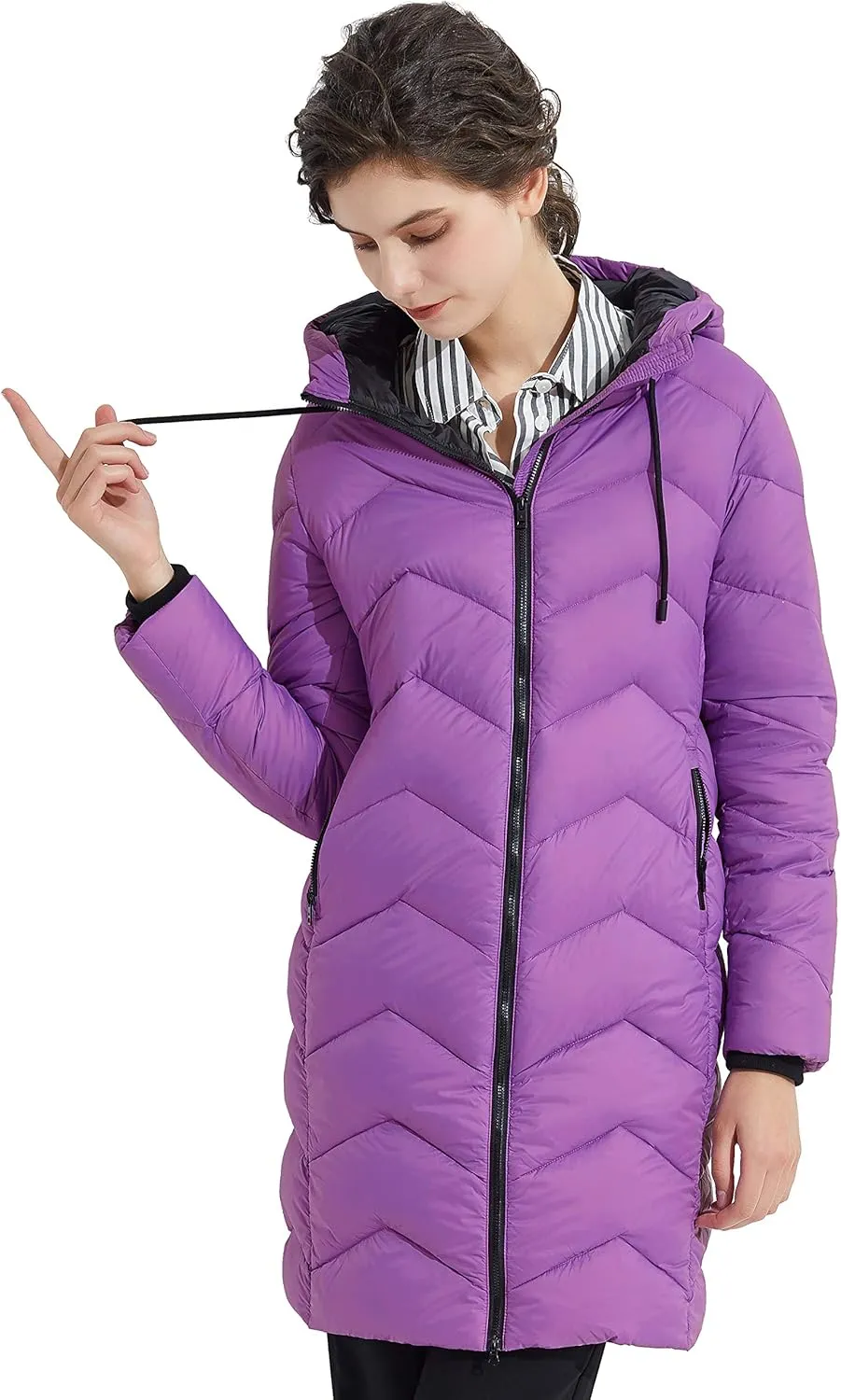 Orolay Women's Hooded Down Jacket Long Winter Coat Asymmetric Puffer Jacket