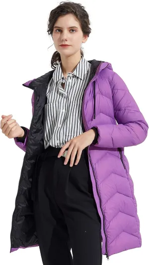 Orolay Women's Hooded Down Jacket Long Winter Coat Asymmetric Puffer Jacket