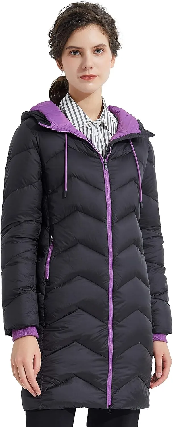 Orolay Women's Hooded Down Jacket Long Winter Coat Asymmetric Puffer Jacket