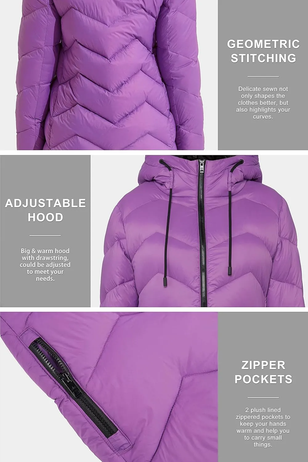Orolay Women's Hooded Down Jacket Long Winter Coat Asymmetric Puffer Jacket