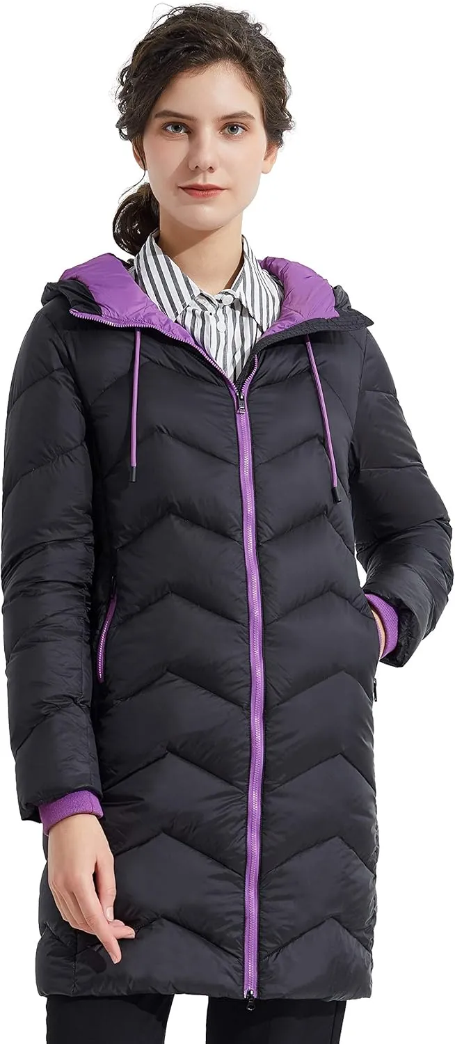 Orolay Women's Hooded Down Jacket Long Winter Coat Asymmetric Puffer Jacket