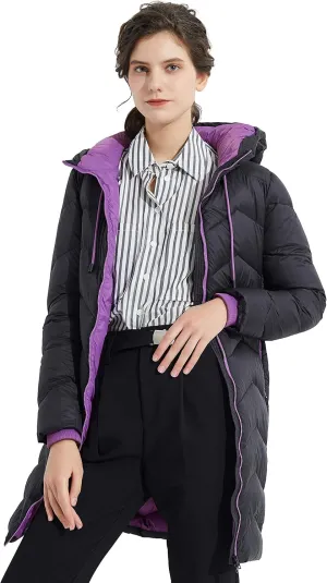 Orolay Women's Hooded Down Jacket Long Winter Coat Asymmetric Puffer Jacket