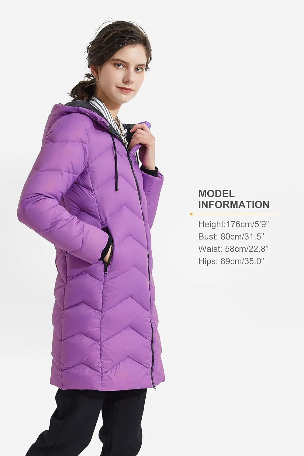 Orolay Women's Hooded Down Jacket Long Winter Coat Asymmetric Puffer Jacket