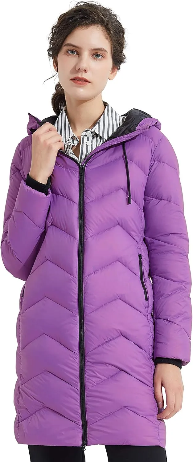 Orolay Women's Hooded Down Jacket Long Winter Coat Asymmetric Puffer Jacket