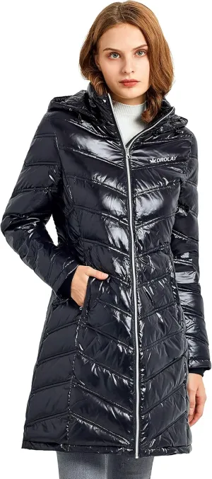 Orolay Women's Quilted Winter Long Down Coat Soft Hooded Puffer Jacket