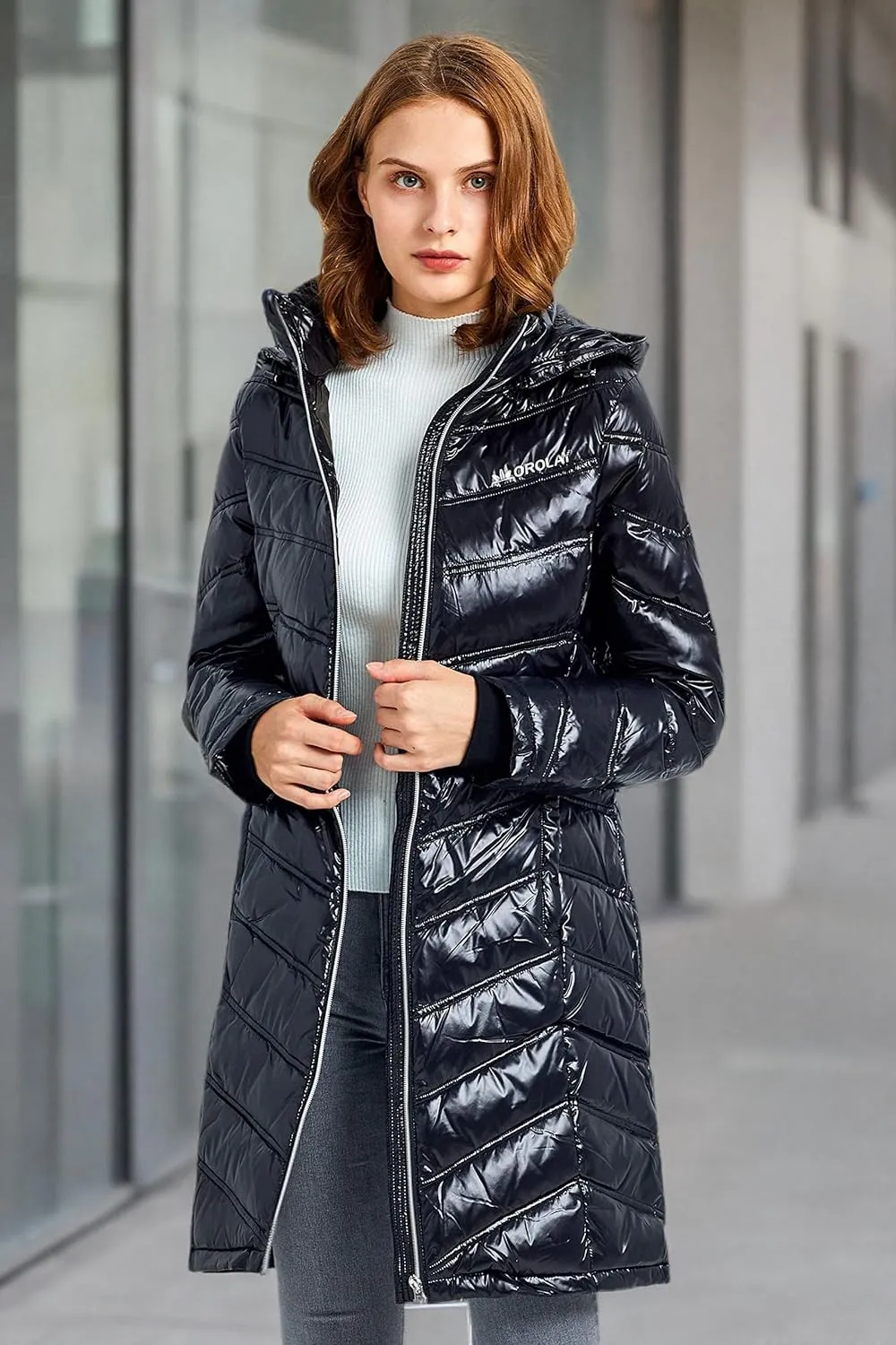 Orolay Women's Quilted Winter Long Down Coat Soft Hooded Puffer Jacket