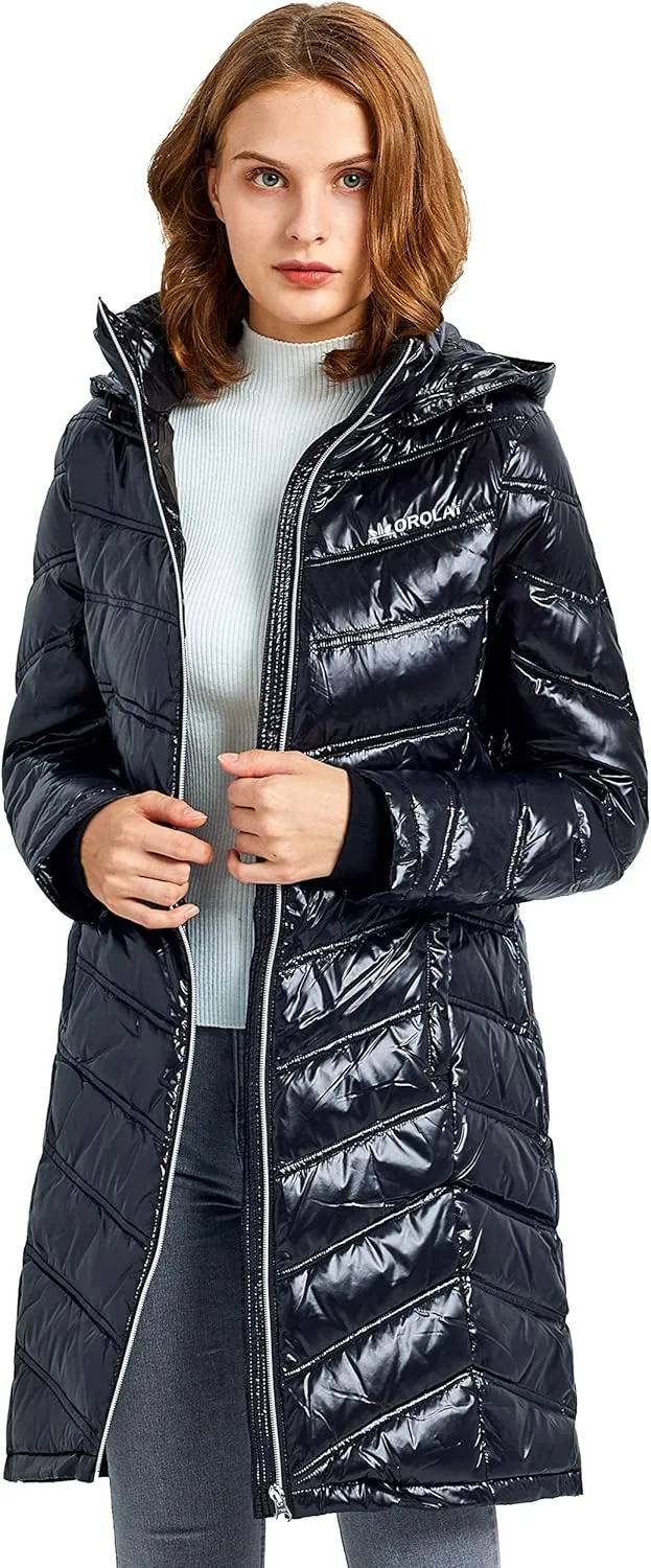 Orolay Women's Quilted Winter Long Down Coat Soft Hooded Puffer Jacket