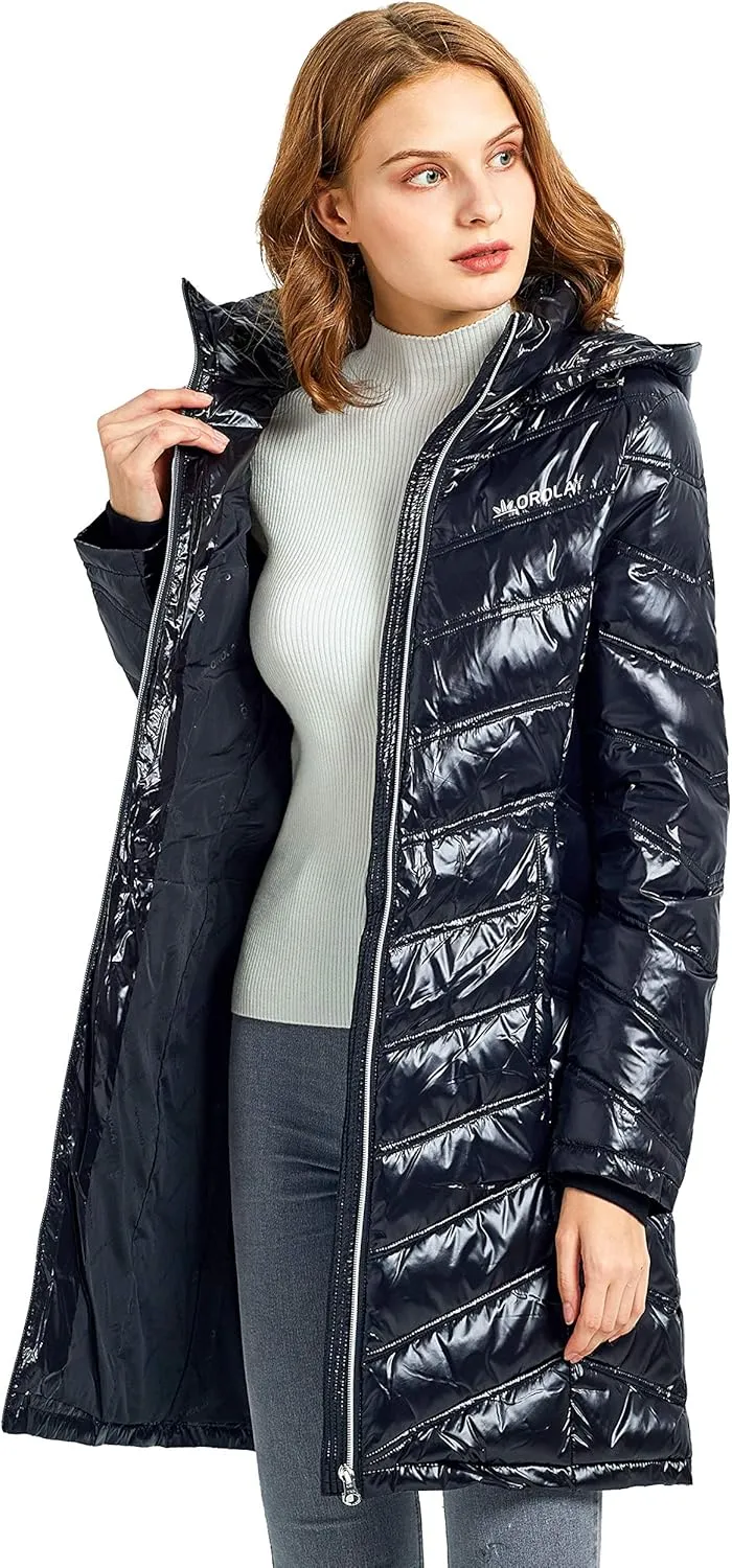 Orolay Women's Quilted Winter Long Down Coat Soft Hooded Puffer Jacket