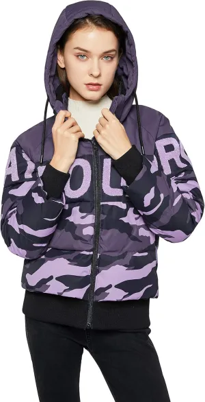 Orolay Women's Short Puffer Down Coat Stand Collar Jacket with Retractable Hood